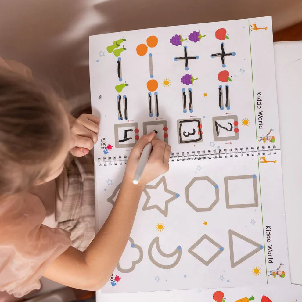 Curious Child – Schreib- und Löschheft für Schreibübungen, wiederverwendbar (64 Seiten, 3–6 Jahre)