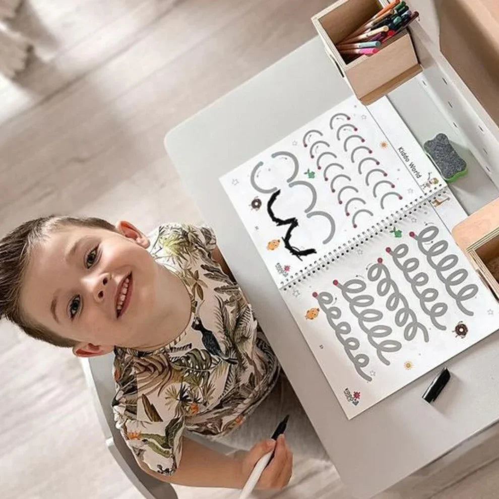 Curious Child – Schreib- und Löschheft für Schreibübungen, wiederverwendbar (64 Seiten, 3–6 Jahre)