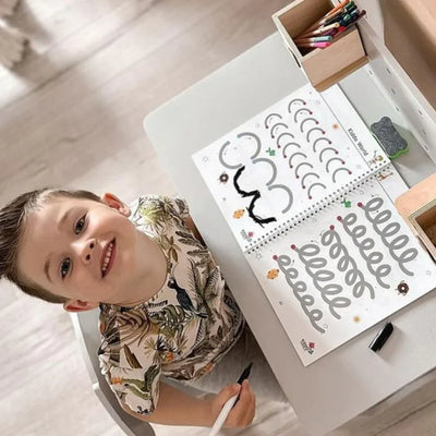 Curious Child – Schreib- und Löschheft für Schreibübungen, wiederverwendbar (64 Seiten, 3–6 Jahre)