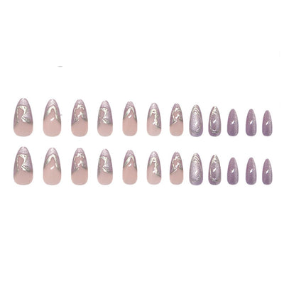 24 Stück Frühling Press-On Nägel Kurz Mandel, YIHONGYAN 3D Strass Muschel-Design Künstliche Nägel Press-Ons Blau Französische Nägel Acryl-Set Klebenägel Vollabdeckung Glitzer Nägel zum Aufkleben für Frauen