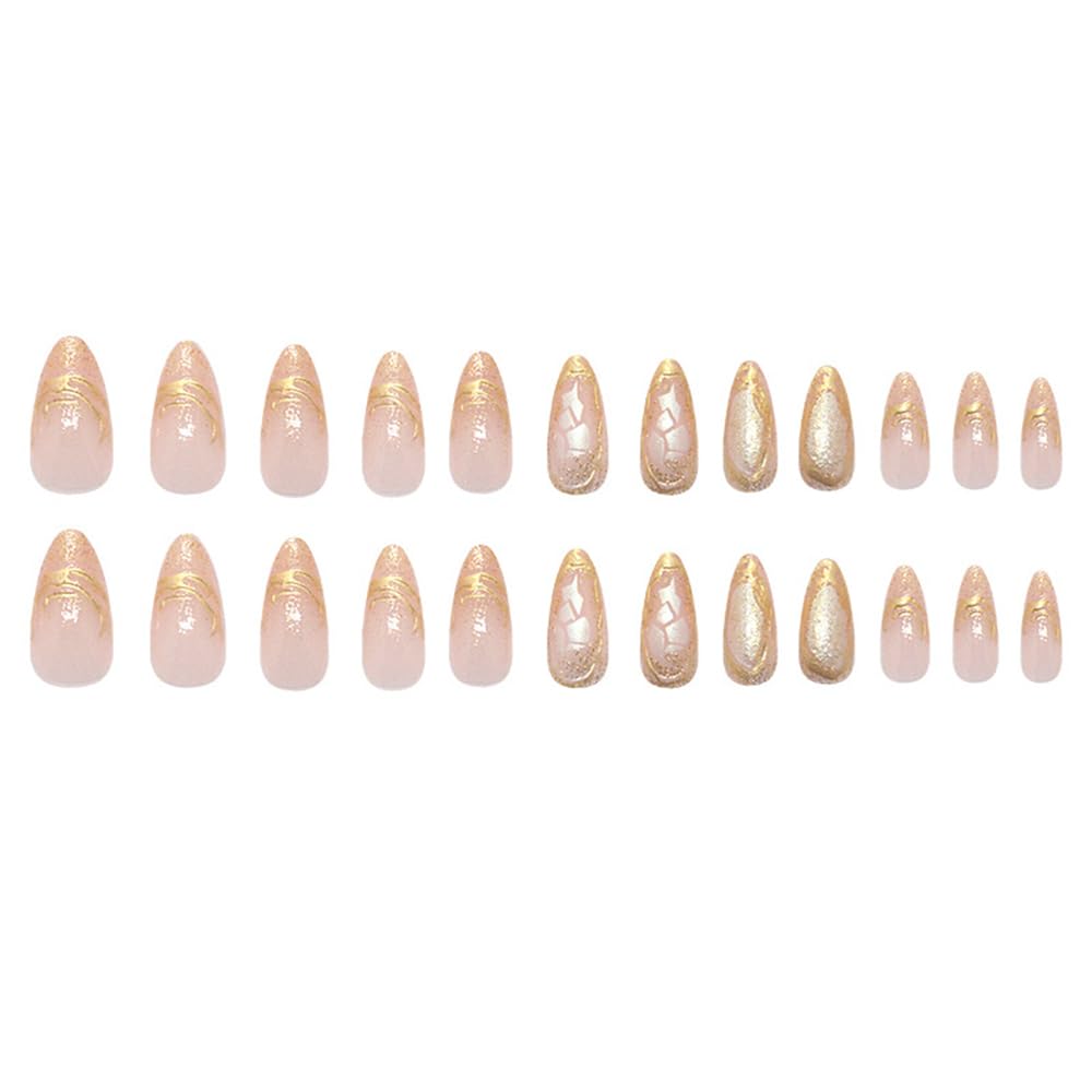 24 Stück Frühling Press-On Nägel Kurz Mandel, YIHONGYAN 3D Strass Muschel-Design Künstliche Nägel Press-Ons Blau Französische Nägel Acryl-Set Klebenägel Vollabdeckung Glitzer Nägel zum Aufkleben für Frauen