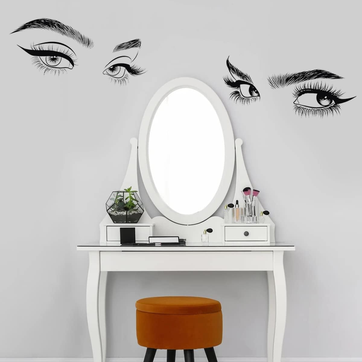 6 Stück Schwarze Frau Schönheit Augen Wandtattoo DIY Wimpern Augenbrauen Wandaufkleber Wohnzimmer Mädchen Schlafzimmer Büro Schönheitssalon Wanddeko