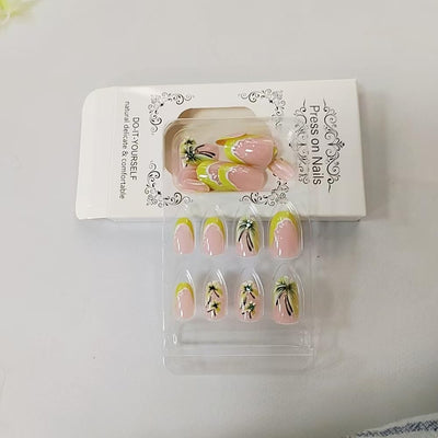 24 Stück Frühling Press-On Nägel Kurz Mandel, YIHONGYAN 3D Strass Muschel-Design Künstliche Nägel Press-Ons Blau Französische Nägel Acryl-Set Klebenägel Vollabdeckung Glitzer Nägel zum Aufkleben für Frauen