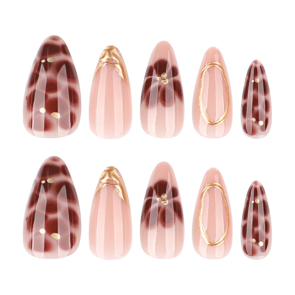 24 Stück Frühling Press-On Nägel Kurz Mandel, YIHONGYAN 3D Strass Muschel-Design Künstliche Nägel Press-Ons Blau Französische Nägel Acryl-Set Klebenägel Vollabdeckung Glitzer Nägel zum Aufkleben für Frauen