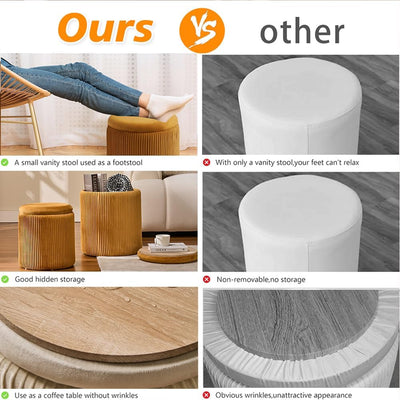 Rundes 2er-Set Aufbewahrungs-Ottoman – Gepolsterter Samt Schminktischhocker für Make-up Multifunktionale Ottomane Couchtisch Gepolsterter Sitz Fußablage für Wohnzimmer & Schlafzimmer (Weiß)