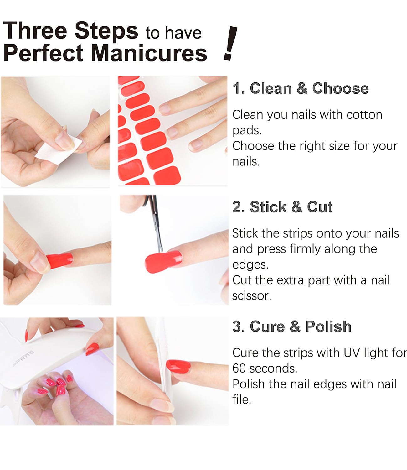 Semi Cured Gel Nail Strips, 20 Stück Gel Nagelaufkleber UV, Wraps für DIY Maniküre zu Hause (Transparent)