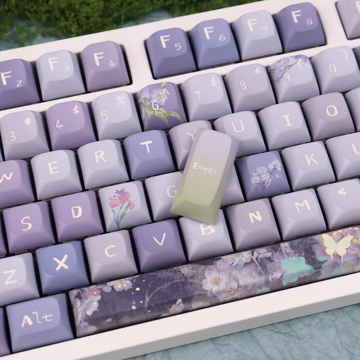156 Tasten PBT Dye Sub Individuelle Lila Tastenkappen URE Profil Schmetterling Tastenkappen-Set Passend für 95% 75% 65% 60% Cherry Mx Switches Mechanische Tastatur
