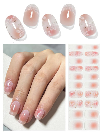 Semi Cured Gel Nail Strips, 20 Stück Gel Nagelaufkleber UV, Wraps für DIY Maniküre zu Hause (Transparent)