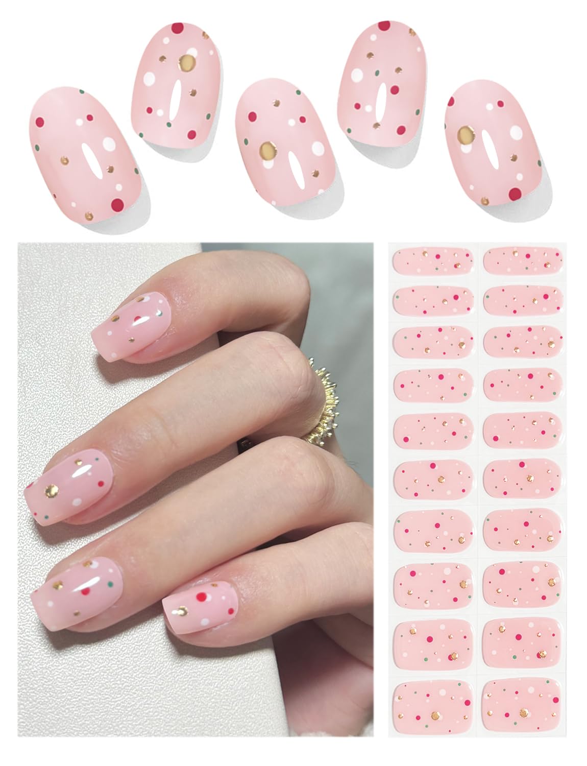 Semi Cured Gel Nail Strips, 20 Stück Gel Nagelaufkleber UV, Wraps für DIY Maniküre zu Hause (Transparent)