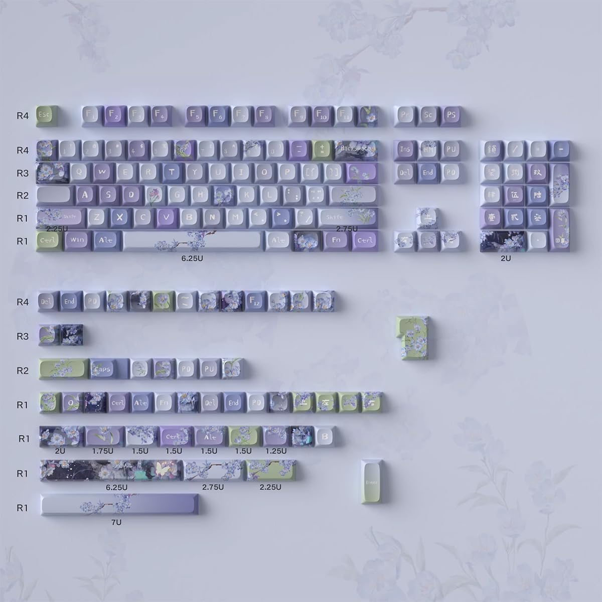 156 Tasten PBT Dye Sub Individuelle Lila Tastenkappen URE Profil Schmetterling Tastenkappen-Set Passend für 95% 75% 65% 60% Cherry Mx Switches Mechanische Tastatur
