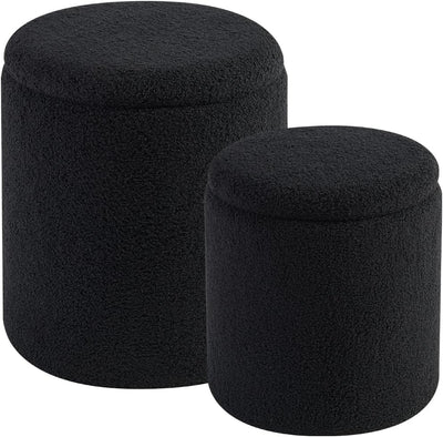 Rundes 2er-Set Aufbewahrungs-Ottoman – Gepolsterter Samt Schminktischhocker für Make-up Multifunktionale Ottomane Couchtisch Gepolsterter Sitz Fußablage für Wohnzimmer & Schlafzimmer (Weiß)