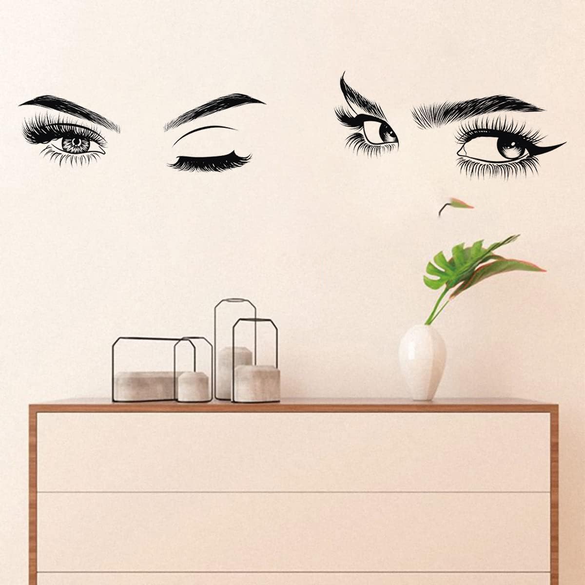 6 Stück Schwarze Frau Schönheit Augen Wandtattoo DIY Wimpern Augenbrauen Wandaufkleber Wohnzimmer Mädchen Schlafzimmer Büro Schönheitssalon Wanddeko