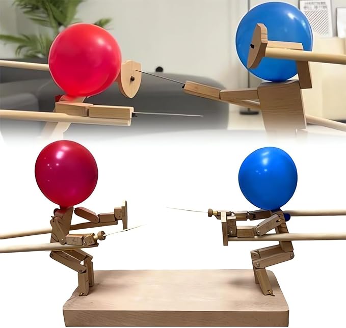 Handgemachte Ballon-Kopf-Kämpfer – Holzpuppen für spannende Duelle
