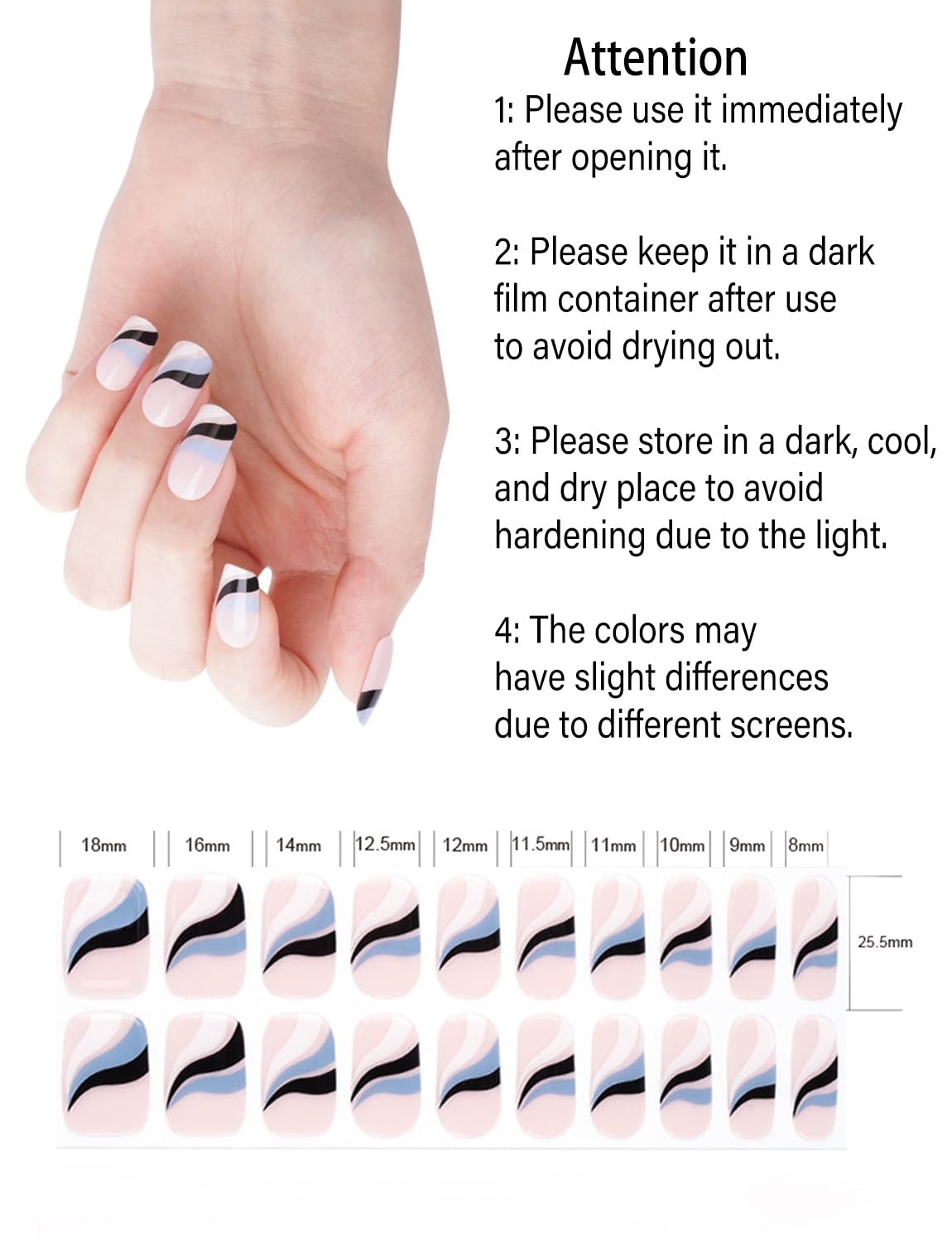Semi Cured Gel Nail Strips, 20 Stück Gel Nagelaufkleber UV, Wraps für DIY Maniküre zu Hause (Transparent)