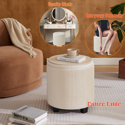 Rundes 2er-Set Aufbewahrungs-Ottoman – Gepolsterter Samt Schminktischhocker für Make-up Multifunktionale Ottomane Couchtisch Gepolsterter Sitz Fußablage für Wohnzimmer & Schlafzimmer (Weiß)