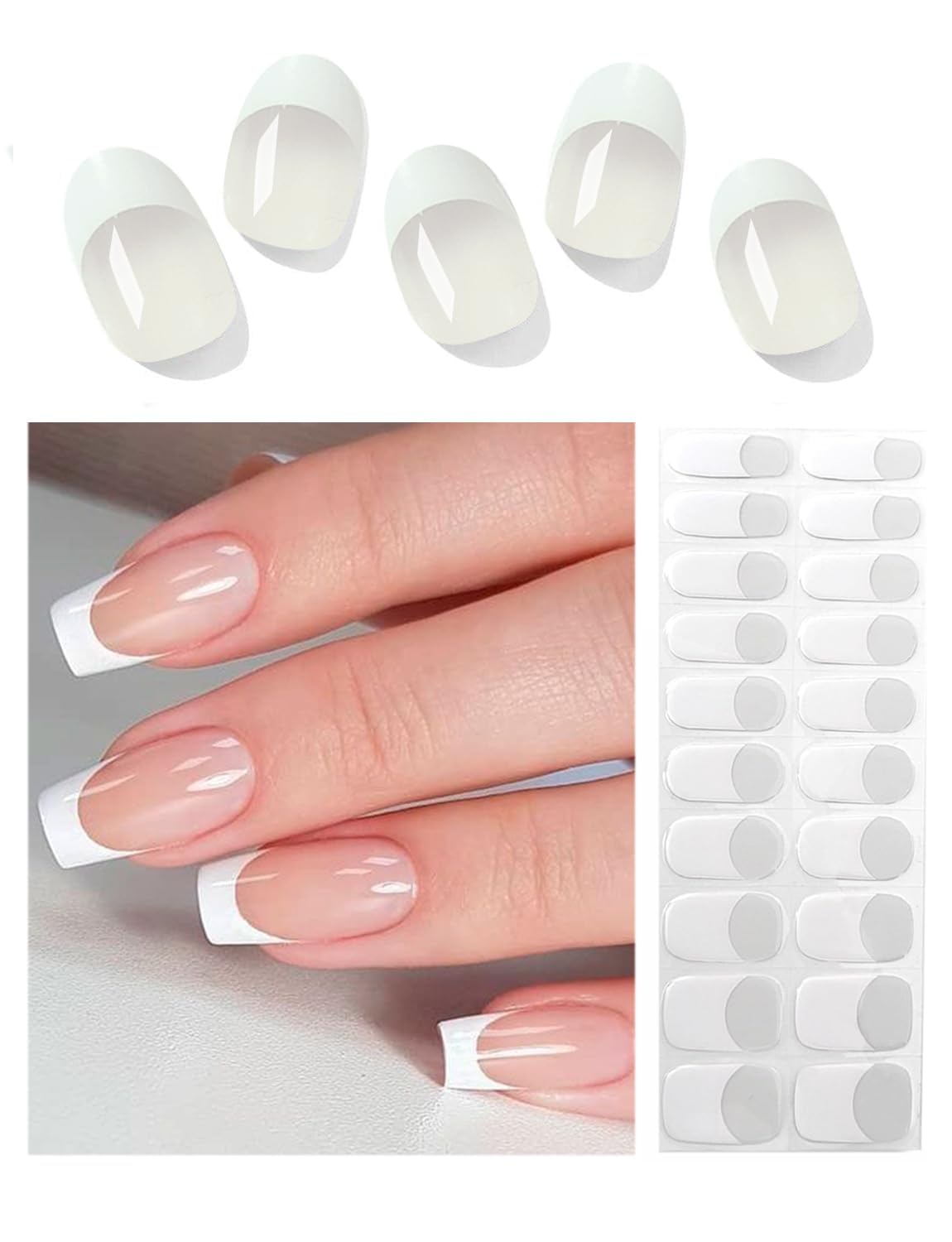 Semi Cured Gel Nail Strips, 20 Stück Gel Nagelaufkleber UV, Wraps für DIY Maniküre zu Hause (Transparent)
