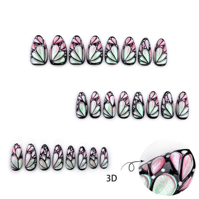 24 Stück Frühling Press-On Nägel Kurz Mandel, YIHONGYAN 3D Strass Muschel-Design Künstliche Nägel Press-Ons Blau Französische Nägel Acryl-Set Klebenägel Vollabdeckung Glitzer Nägel zum Aufkleben für Frauen