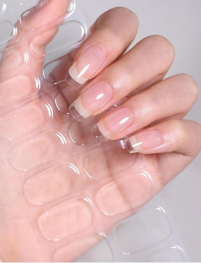 Semi Cured Gel Nail Strips, 20 Stück Gel Nagelaufkleber UV, Wraps für DIY Maniküre zu Hause (Transparent)