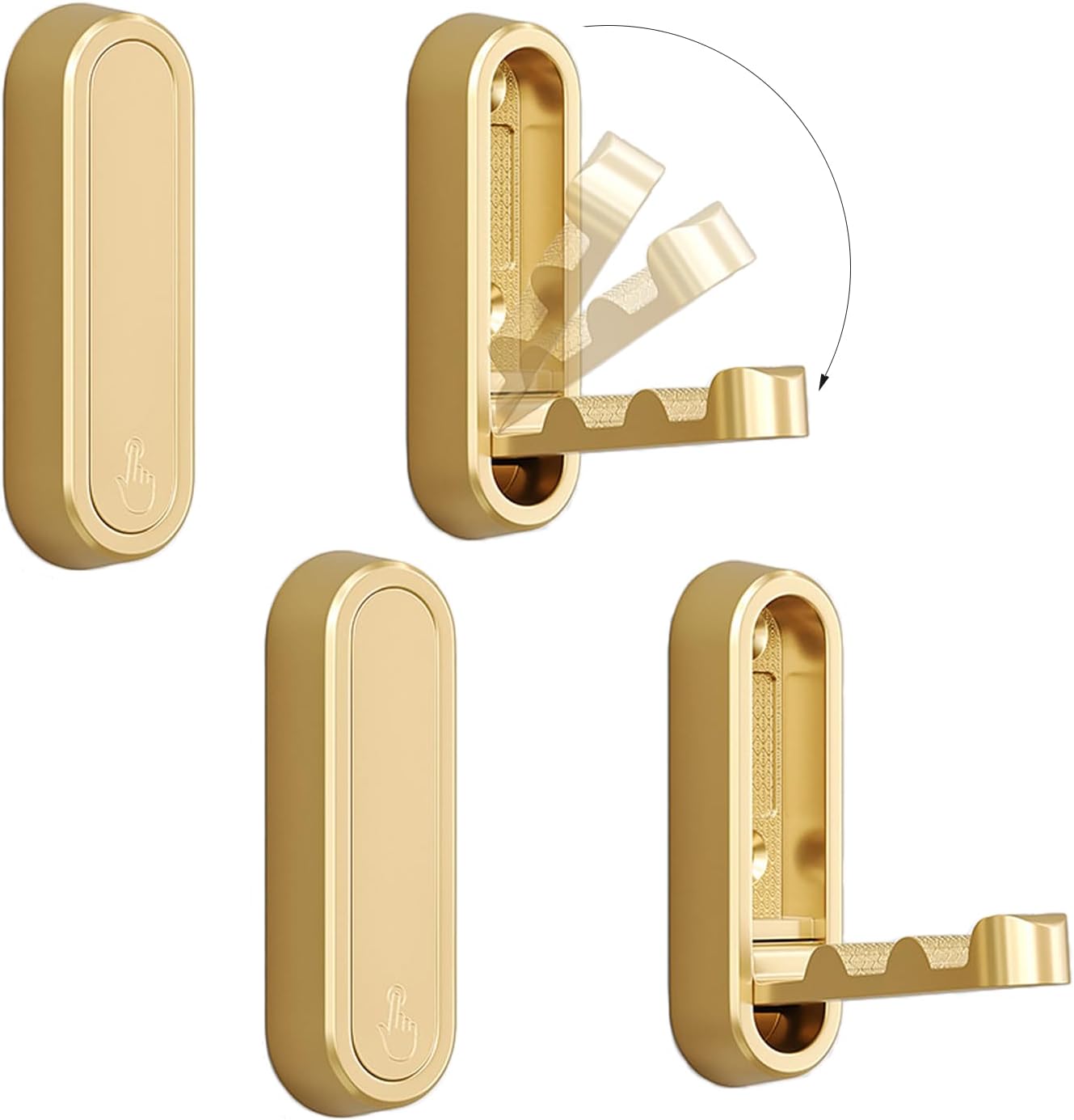 4PCS Klappbarer Mantelhaken, Schwerlast-Wandhaken aus Zinklegierung, Klappbare goldene Wandhaken zum Aufhängen von Mänteln, Schals, Hüten, Bademänteln, Schlüsseln, Taschen (Gold)