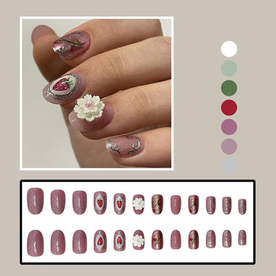 24 Stück Frühling Press-On Nägel Kurz Mandel, YIHONGYAN 3D Strass Muschel-Design Künstliche Nägel Press-Ons Blau Französische Nägel Acryl-Set Klebenägel Vollabdeckung Glitzer Nägel zum Aufkleben für Frauen