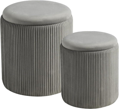 Rundes 2er-Set Aufbewahrungs-Ottoman – Gepolsterter Samt Schminktischhocker für Make-up Multifunktionale Ottomane Couchtisch Gepolsterter Sitz Fußablage für Wohnzimmer & Schlafzimmer (Weiß)
