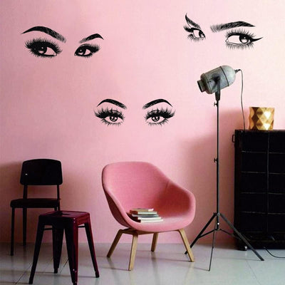 6 Stück Schwarze Frau Schönheit Augen Wandtattoo DIY Wimpern Augenbrauen Wandaufkleber Wohnzimmer Mädchen Schlafzimmer Büro Schönheitssalon Wanddeko