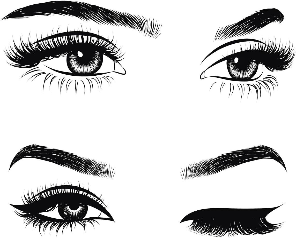 6 Stück Schwarze Frau Schönheit Augen Wandtattoo DIY Wimpern Augenbrauen Wandaufkleber Wohnzimmer Mädchen Schlafzimmer Büro Schönheitssalon Wanddeko