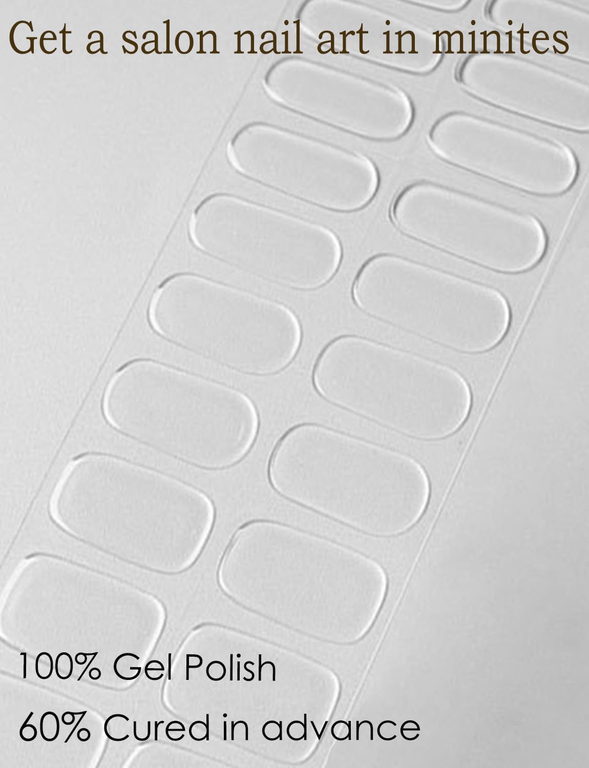 Semi Cured Gel Nail Strips, 20 Stück Gel Nagelaufkleber UV, Wraps für DIY Maniküre zu Hause (Transparent)