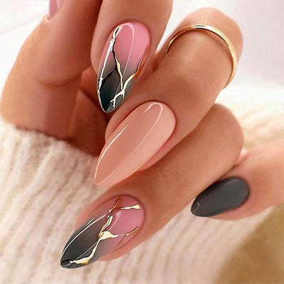 24 Stück Sommer Press-on-Nägel French Tips Medium Mandel Acryl Künstliche Nägel Sonnennägel zum Aufkleben Glänzende Orange Kurvenlinie Künstliche Nagelwellen Gelkleber Fingernägel für Maniküre Kunst Frauen Mädchen