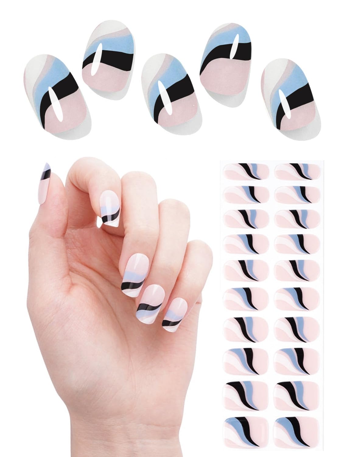 Semi Cured Gel Nail Strips, 20 Stück Gel Nagelaufkleber UV, Wraps für DIY Maniküre zu Hause (Transparent)