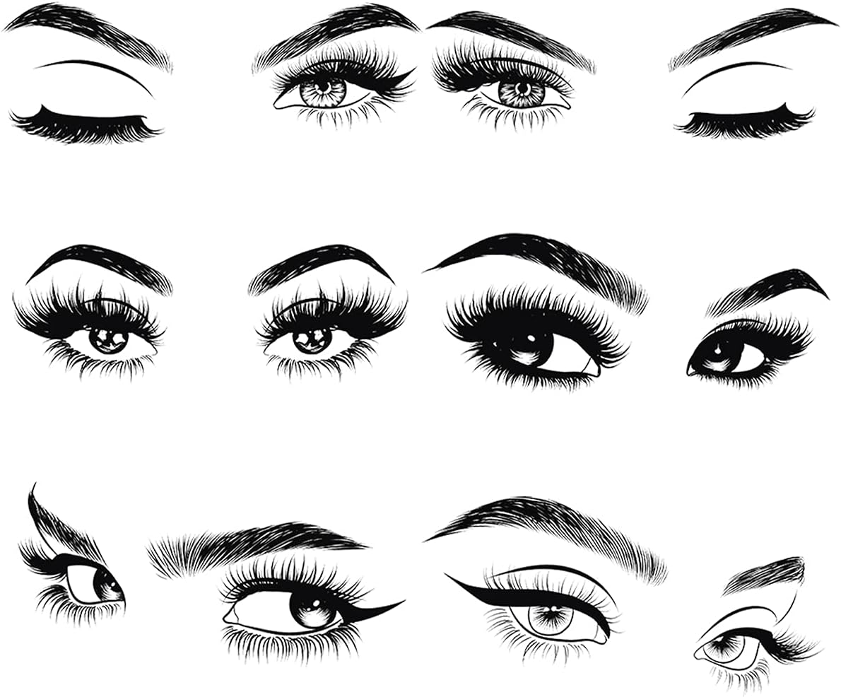6 Stück Schwarze Frau Schönheit Augen Wandtattoo DIY Wimpern Augenbrauen Wandaufkleber Wohnzimmer Mädchen Schlafzimmer Büro Schönheitssalon Wanddeko