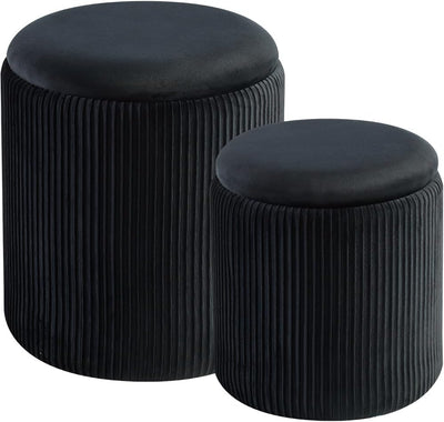 Rundes 2er-Set Aufbewahrungs-Ottoman – Gepolsterter Samt Schminktischhocker für Make-up Multifunktionale Ottomane Couchtisch Gepolsterter Sitz Fußablage für Wohnzimmer & Schlafzimmer (Weiß)