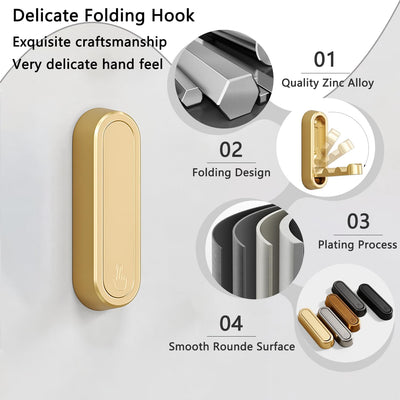 4PCS Klappbarer Mantelhaken, Schwerlast-Wandhaken aus Zinklegierung, Klappbare goldene Wandhaken zum Aufhängen von Mänteln, Schals, Hüten, Bademänteln, Schlüsseln, Taschen (Gold)