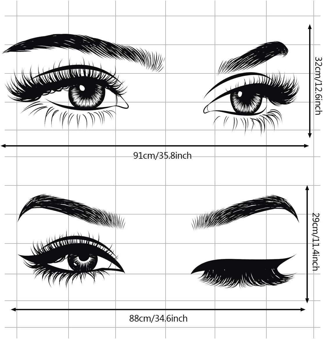 6 Stück Schwarze Frau Schönheit Augen Wandtattoo DIY Wimpern Augenbrauen Wandaufkleber Wohnzimmer Mädchen Schlafzimmer Büro Schönheitssalon Wanddeko