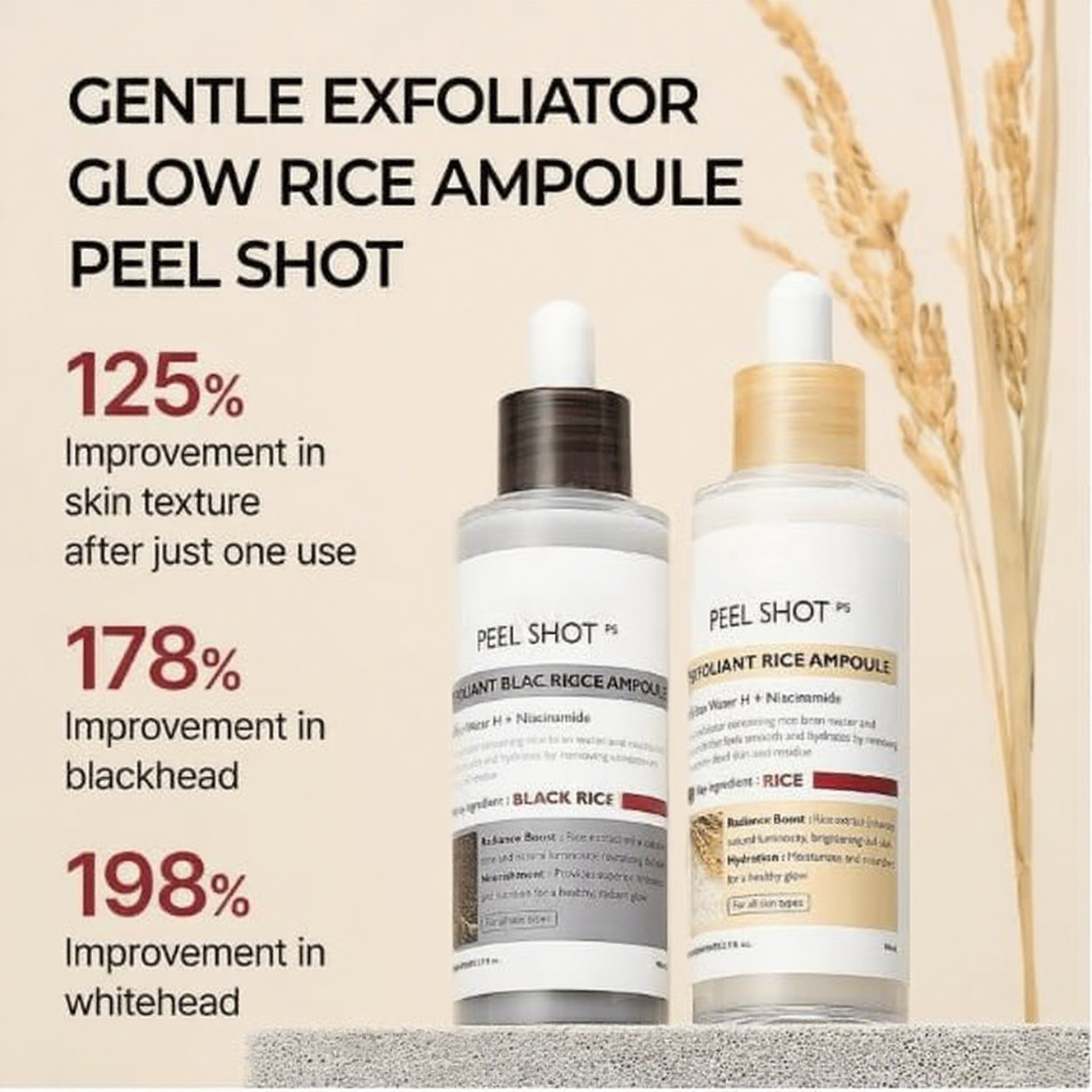 Peel Shot Glow Rice Ampoule Duo - Serums for Brightening, Exfoliating, and Moisturizing🌾