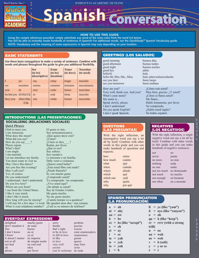 Guía de Referencia Rápida de Conversación en Español Laminada (QuickStudy Académico)