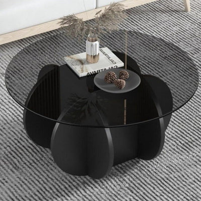 Schwarzer Couchtisch, 31,5" runder Glastisch für das Wohnzimmer, Mid-Century-Modern-Couchtisch, einzigartiger runder Beistelltisch mit Holzfuß