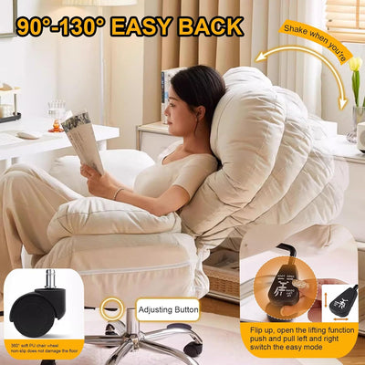 Lazy Sofa Home Office Schreibtischstuhl, Hebbarer Computer Gaming Stuhl Rückenlehnen-Liegestuhl Ergonomischer Bürostuhl 90–130° Große Neigung 360° Drehstuhl mit ausziehbarer Fußstütze