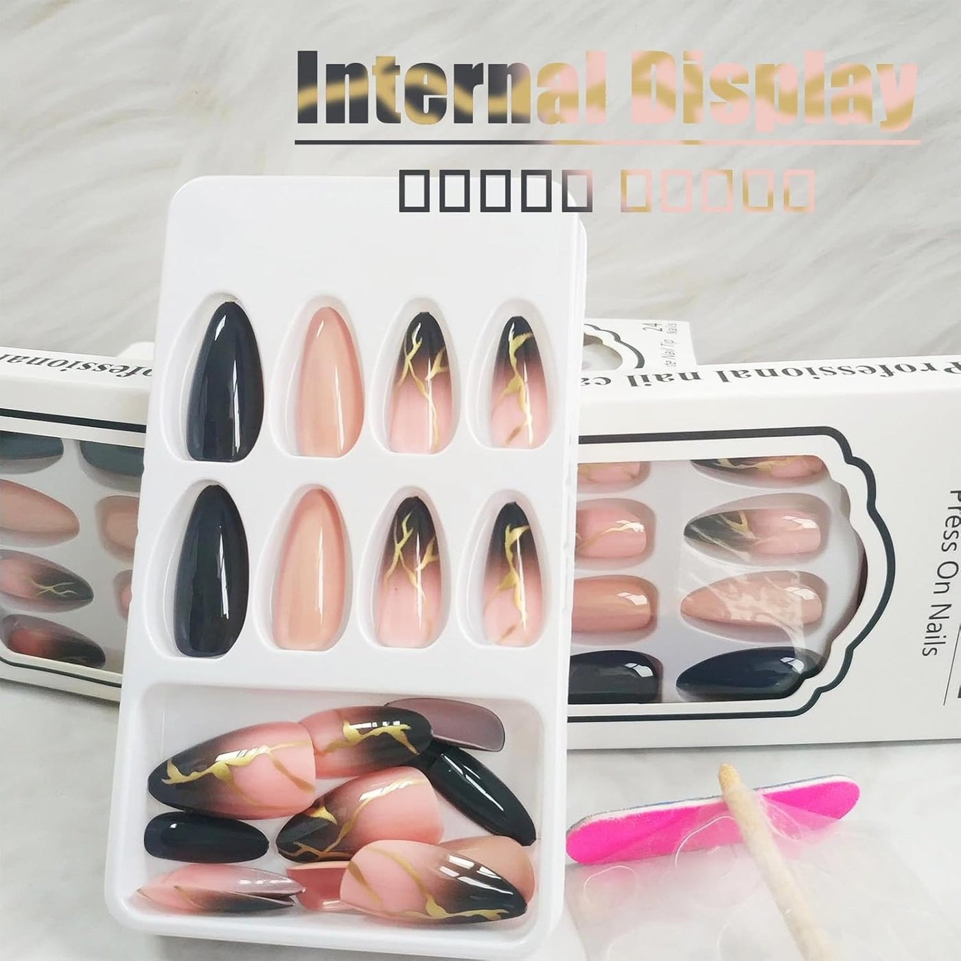 24 Stück Sommer Press-on-Nägel French Tips Medium Mandel Acryl Künstliche Nägel Sonnennägel zum Aufkleben Glänzende Orange Kurvenlinie Künstliche Nagelwellen Gelkleber Fingernägel für Maniküre Kunst Frauen Mädchen