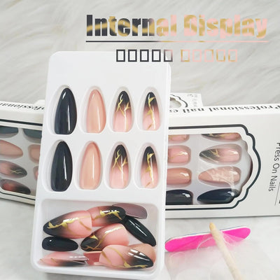 24 Stück Sommer Press-on-Nägel French Tips Medium Mandel Acryl Künstliche Nägel Sonnennägel zum Aufkleben Glänzende Orange Kurvenlinie Künstliche Nagelwellen Gelkleber Fingernägel für Maniküre Kunst Frauen Mädchen