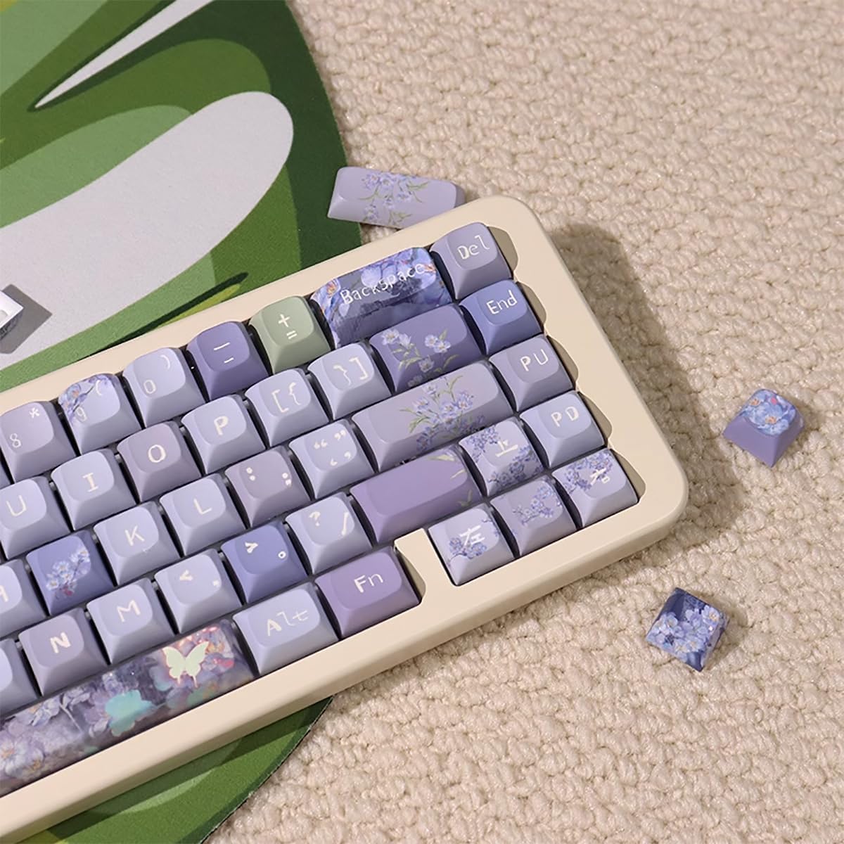 156 Tasten PBT Dye Sub Individuelle Lila Tastenkappen URE Profil Schmetterling Tastenkappen-Set Passend für 95% 75% 65% 60% Cherry Mx Switches Mechanische Tastatur