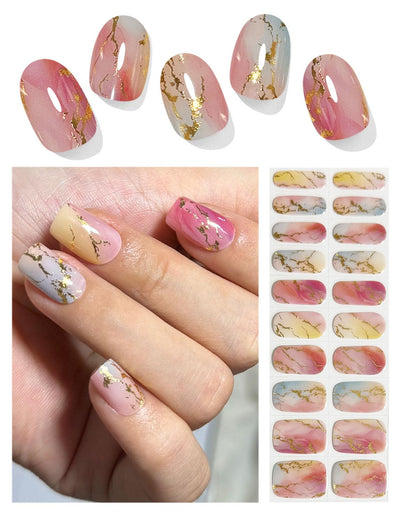 Semi Cured Gel Nail Strips, 20 Stück Gel Nagelaufkleber UV, Wraps für DIY Maniküre zu Hause (Transparent)