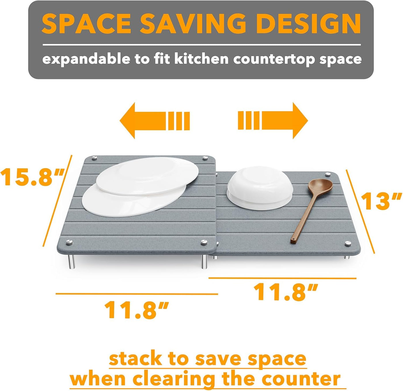 SpaceAid 2er-Pack Stein-Abtropfmatten für die Küchenarbeitsplatte – Erweiterbare, saugfähige Abtropfunterlage, Schnell trocknende Kieselgur-Matte, Absorbierende Spülstein-Matte (Grau)