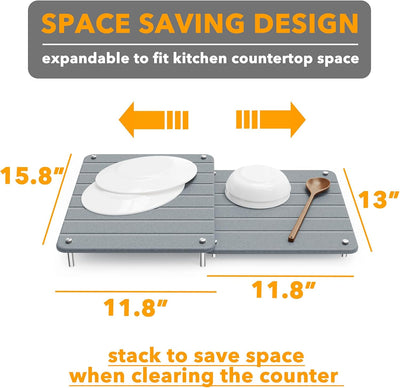 SpaceAid 2er-Pack Stein-Abtropfmatten für die Küchenarbeitsplatte – Erweiterbare, saugfähige Abtropfunterlage, Schnell trocknende Kieselgur-Matte, Absorbierende Spülstein-Matte (Grau)