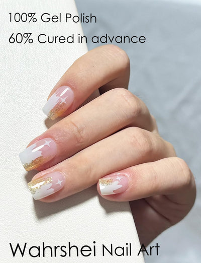 Semi Cured Gel Nail Strips, 20 Stück Gel Nagelaufkleber UV, Wraps für DIY Maniküre zu Hause (Transparent)