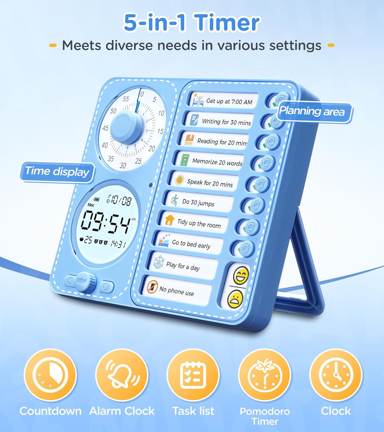 Visueller Timer & Digitaler Wecker für Kinder und Erwachsene: Lautloses Zeitmanagement-Tool mit To-do-Liste für Zuhause, Küche, Schule, Lehrer und Klassenzimmer, Aufgabenplan für Kinder