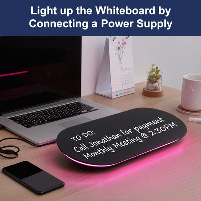 TSJ OFFICE Glas-Schreibtisch-Whiteboard – 17 x 7 Zoll kleines Whiteboard mit blauer Beleuchtung, Glas-Whiteboard-Oberfläche Notizblock mit 1 Schublade, Schreibtisch-Organizer für Büro, Zuhause, Schulbedarf
