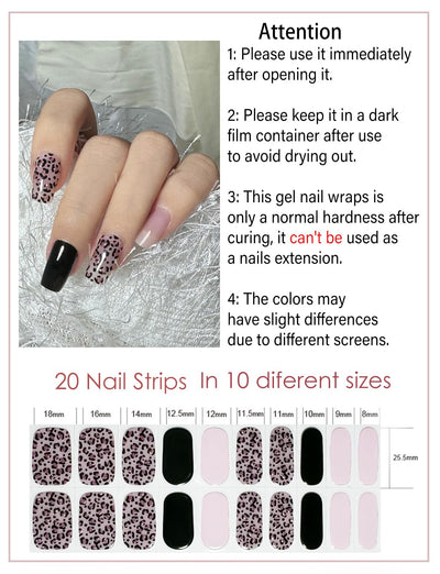 Semi Cured Gel Nail Strips, 20 Stück Gel Nagelaufkleber UV, Wraps für DIY Maniküre zu Hause (Transparent)