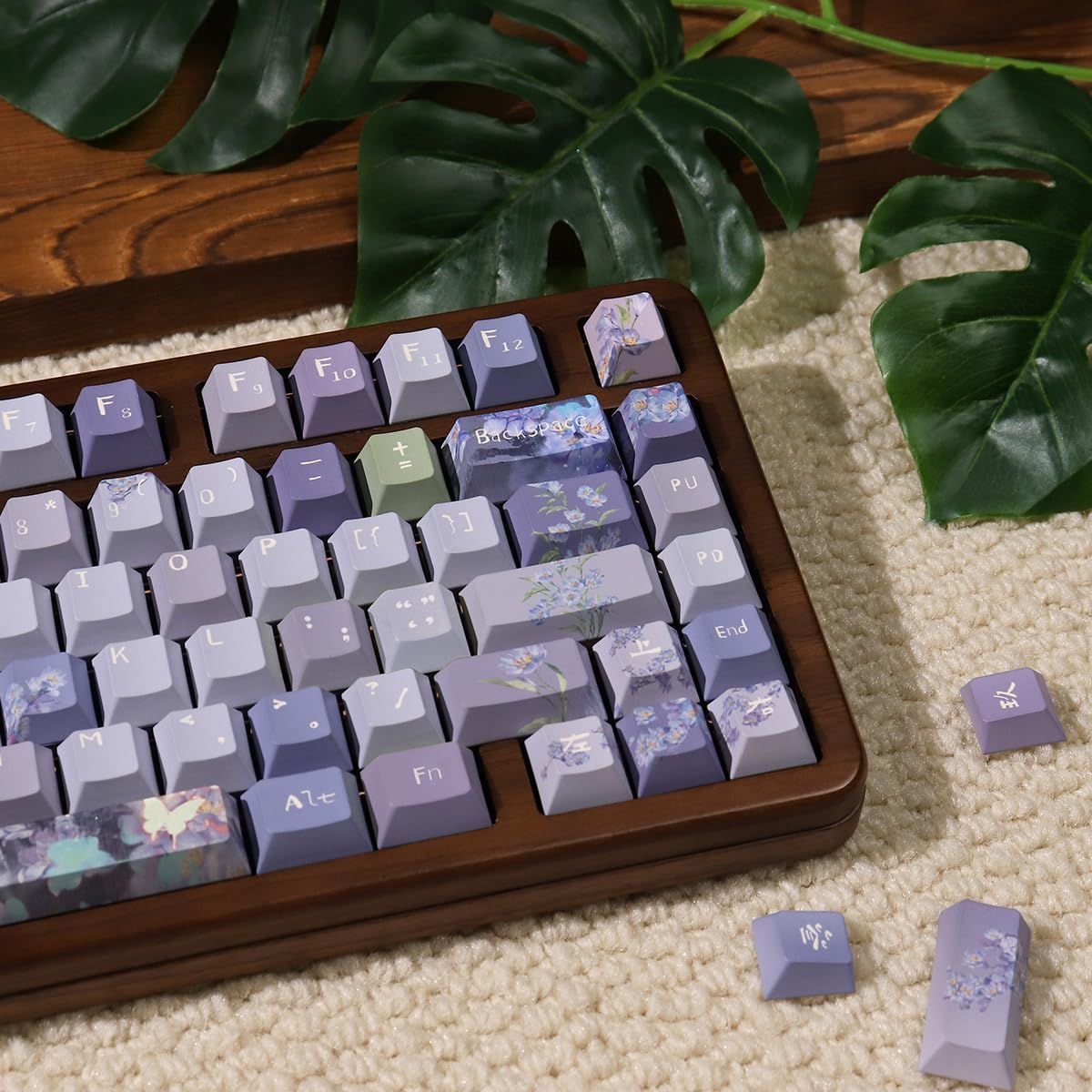 156 Tasten PBT Dye Sub Individuelle Lila Tastenkappen URE Profil Schmetterling Tastenkappen-Set Passend für 95% 75% 65% 60% Cherry Mx Switches Mechanische Tastatur