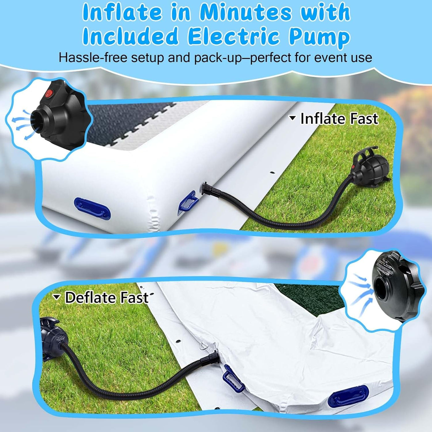 CZGBRO Aufblasbare Bumper-Car-Rennstrecke – Mini-Rennbahn mit Pumpe für Kinder ohne Boden (Weiß, 9,5 × 9,5FT)